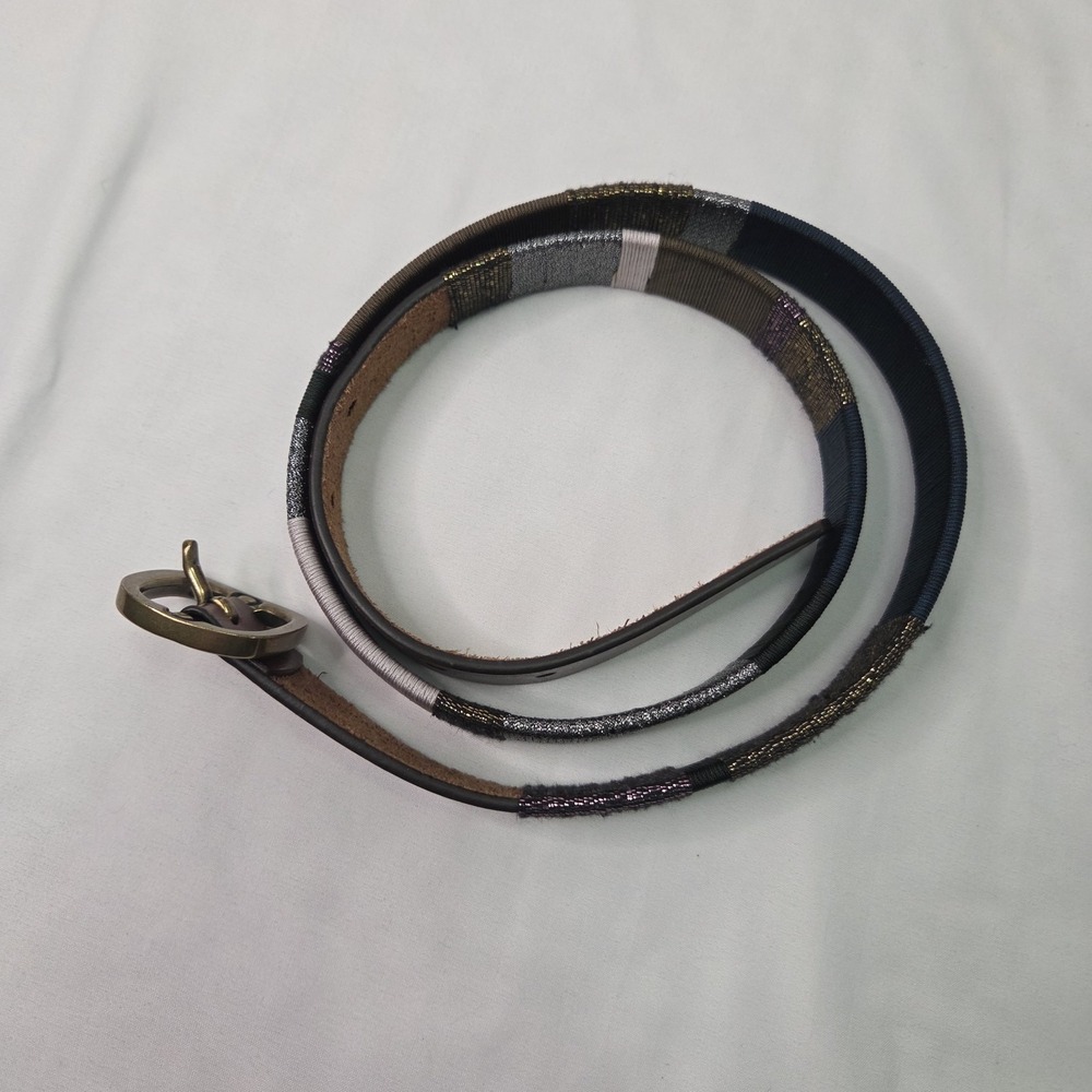 Coldwater Creek Vtg Womens Sm‎ Leather Multicolor Metallic Thread Wrapped Belt
